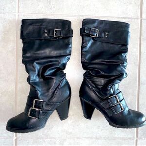 Hinge Women's Black Leather‎ Boots Shoe Size 7M